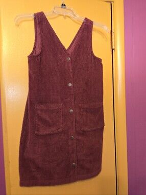 Old Navy Wine Corduroy Button-Front Mini Pinafore Dress